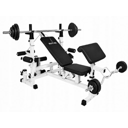 Zestaw 70 Kg ławka 6w1 biała 2 sztangi