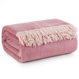 Eurofirany Koc pleciony z frędzlami 220x240 różowy jasny