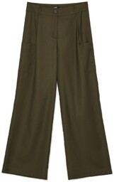 Cropp - Zielone spodnie wide leg z kieszeniami