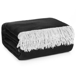 Eurofirany Koc pleciony z frędzlami 220x240 srebrny czarny