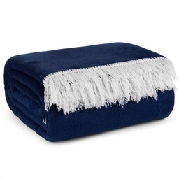 Eurofirany Koc pleciony z frędzlami 220x240 biały granatowy