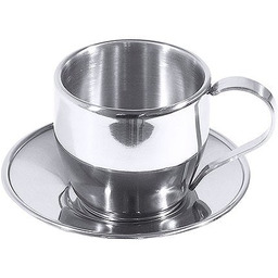 Contacto Filiżanka do cappuccino termoizolacyjna ze spodkiem srebrna