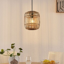 Lampa wisząca Lindby Canyana, naturalna, rattan, Ø 22