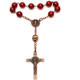 Ręcznie wykonana dziesiątka różańca, marmur (12mm), krzyż Św.