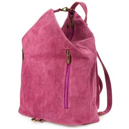 Włoski Stylowy Plecak Damski Skórzany Zamsz A4 purpurowy