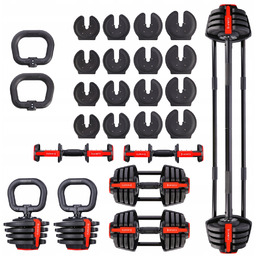 Zestaw Regulowanych Sztangielek Hantle Sztanga Kettlebell 3W1 Siłownia