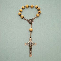 Ręcznie wykonana dziesiątka różańca, drzewo sandałowe, krzyż Św.