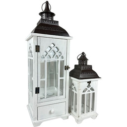 Lampion latarnia drewniana komplet 2 szt białe 72/42