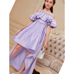 Sukienka Dziewczęca Satynowa Zdobiona Z Dłuższym Tyłem Fioletowa