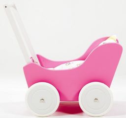 Różowo-biały wózek z drewna dla lalki - zabawki