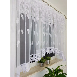 Firana z markizety haftowana w listki 300x120 biała