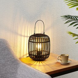 Lampa stołowa Lindby Canyana, czarna, rattan, wysokość 27