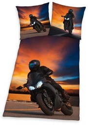 Pościel bawełniana 140x200 Moto pomarańczowa niebieska H23