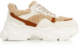 Damskie sneakersy ze sztucznym futrem biało-beżowe