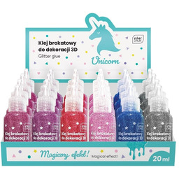 Klej do dekoracji brokatowy 20ml Unicorn (24szt)