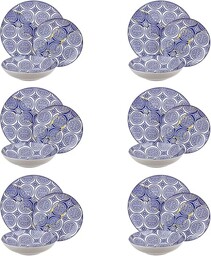 Servis 18 talerzy z niebieskim wzorem porcelany Tokyo