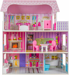 Domek Dla Lalek Drewniany + Meble Mebelki Willa