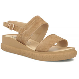 Skórzane sandały damskie na koturnie camel Filippo DS7746