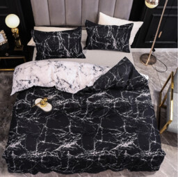 Pościel Satynowa Dwustronna 200x220 Marmurek Ciemny 3cz.