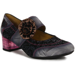 Maciejka Czółenka Damskie Skórzane Popiel + Fuksja-37