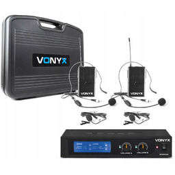 Mikrofony Vhf 2x nagłowny 2x na klip Vonyx