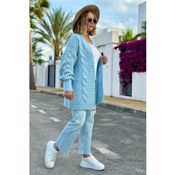 Kardigan z warkoczowym splotem - błękitny One size