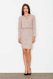 Beżowa Sukienka Codzienna z Paskiem w Tunelu