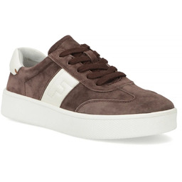 Skórzane półbuty sneakersy damskie na platformie brązowe Filippo