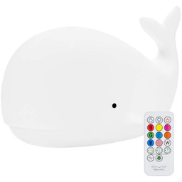 Lampka nocna silikonowa z pilotem biała Wieloryb Rabbit
