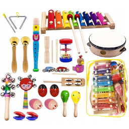 DREWNIANY ZESTAW INSTRUMENTY DLA DZIECI EDUKACYJNE FLET CYMBAŁKI