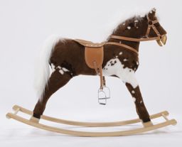 Duży, brązowy koń na biegunach XL w białe