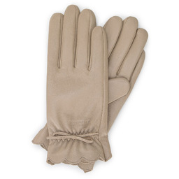 Damskie rękawiczki skórzane z falbanką i kokardką beżowe