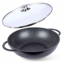 Patelnia wok granitowa ze szklaną pokrywką Grande 32
