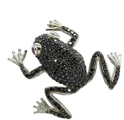 FELIX Srebrna broszka czarne cyrkonie żaba na szczęście