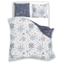 Pościel bożonarodzeniowa bawełniana biała w kolorowe śnieżynki PEM-65