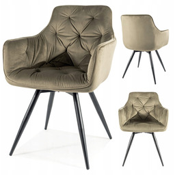 Krzesło tapicerowane Obrotowe welurowe do jadalni Mango oliwka