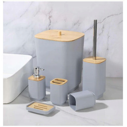 Zestaw Łazienkowy Kwadratowy 6 Elementów Komplet Łazienka Szary