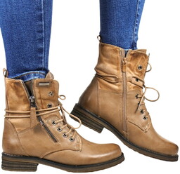Damskie Botki Workery Trapery Evento 3068 Khaki Brązowe