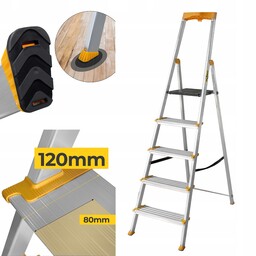 Drabina aluminiowa domowa Półka 5 stopniowa Szerokie stopnie