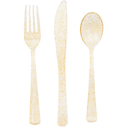 Zestaw sztućców złotych brokatowych - 18 szt.