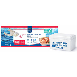 Krewetki białe 800g surowe obrane z ogonkiem 16/20