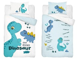 Detexpol Pościel bawełniana 90x120 Dinozaur biała turkusowa 4285
