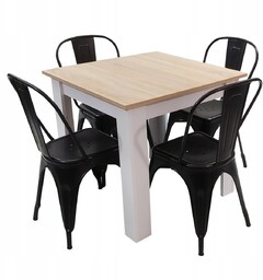 Zestaw stół Modern 80x80 4 krzesła Tolix czarne