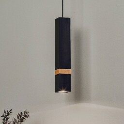 Eko-Light Żyrandol Vidar, czarny z drewnianymi detalami, 1-punktowy