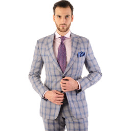 Szary garnitur męski w niebieską kratę windowpane GENUA