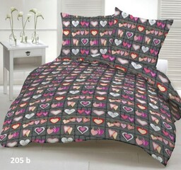 Karo Pościel z kory 200x220 szara serca fioletowe