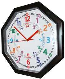 Zegar edukacyjny nauka czasu oktagon czarny