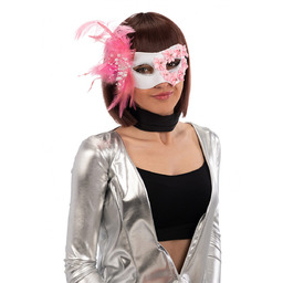 Maska karnawałowa biała z różami i piórami