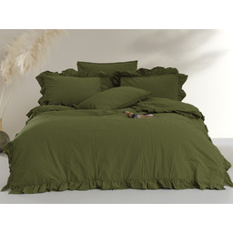 Darymex Pościel bawełniana 160x200 oliwkowa z falbanką jednobarwna