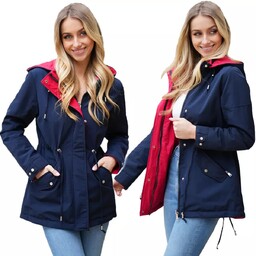 Dwustronny Taliowany Wiosenny Płaszcz Parka Kaptur 3 Kolory